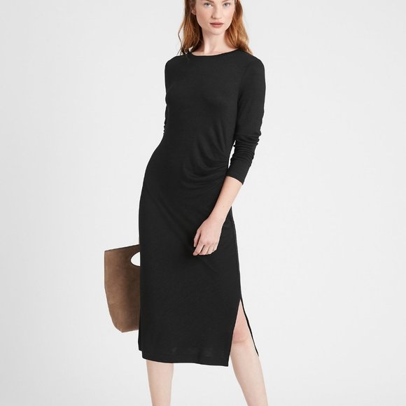 Banana Republic Dresses & Skirts - Banana Republic Luxespun Side-Ruched Long Sleeve Knit Dress Black Large
